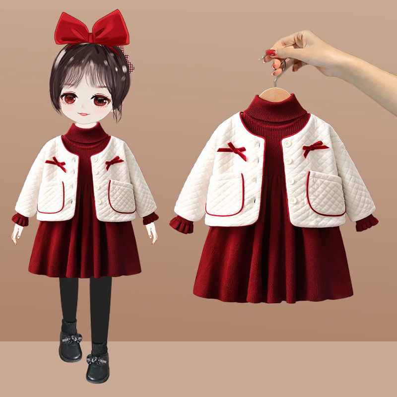Girls jacket winter quilted 2022 winter new children's winter dress girl baby cotton coat two-piece suit