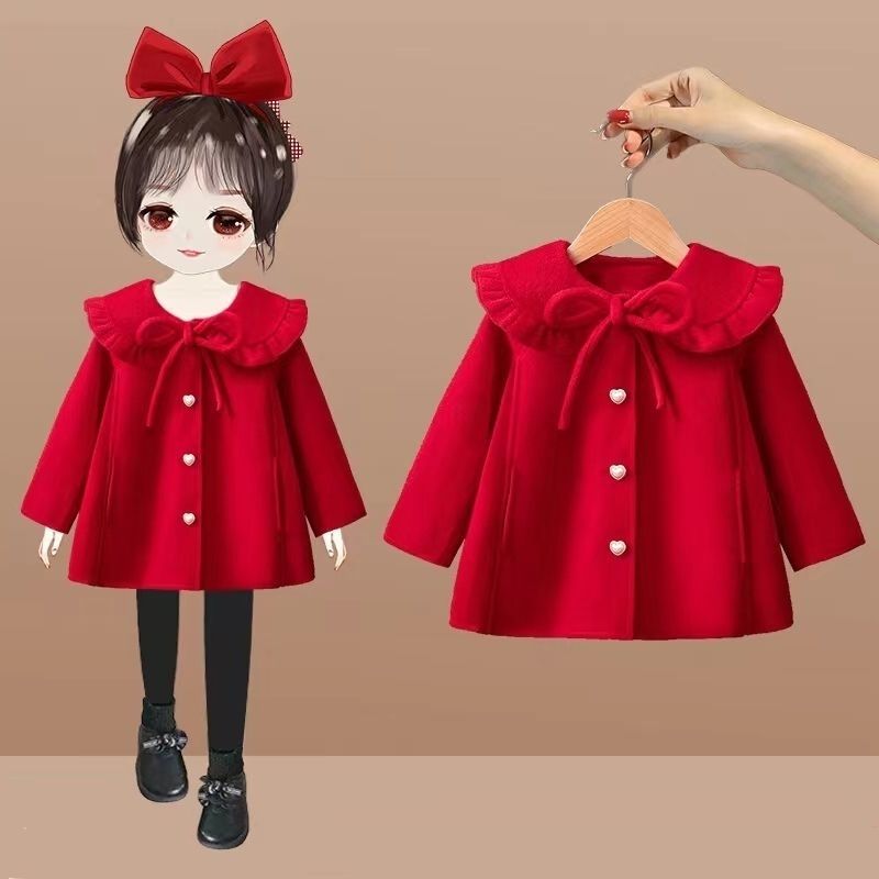 Girls autumn and winter woolen coat 2022 new children's fashionable woolen coat girl baby winter children's clothing