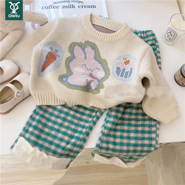 Des Rabbit Children's Clothing Girls Rabbit Sweater Spring and Autumn New Two-piece Set Western-style Children's Sweet Baby Tops