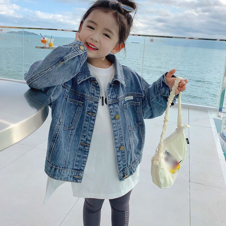 2022 girls' spring clothes new children's baby Korean coat foreign style net red denim jacket top
