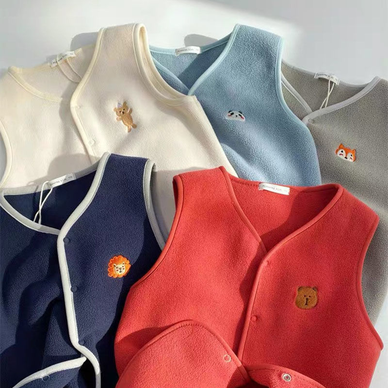 Children's polar fleece vest double layer thickening boys and girls Austrian fleece vest baby warm sleeveless vest spring and autumn