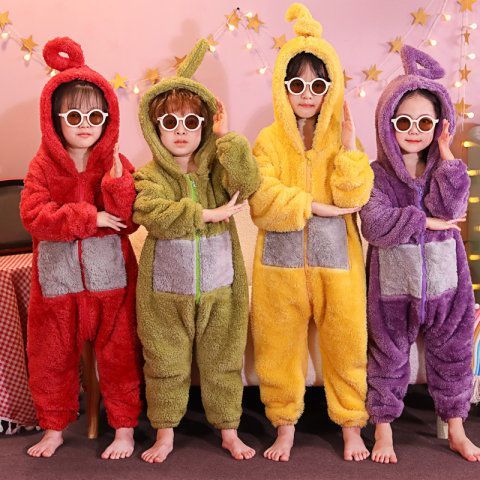 Teletubbies pajamas flannel boys and girls anti-kick thickened one-piece home clothes baby autumn and winter one-piece suit
