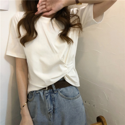 Real shot 6535 cotton summer new Korean version short knotted slim short-sleeved T-shirt female niche T-shirt