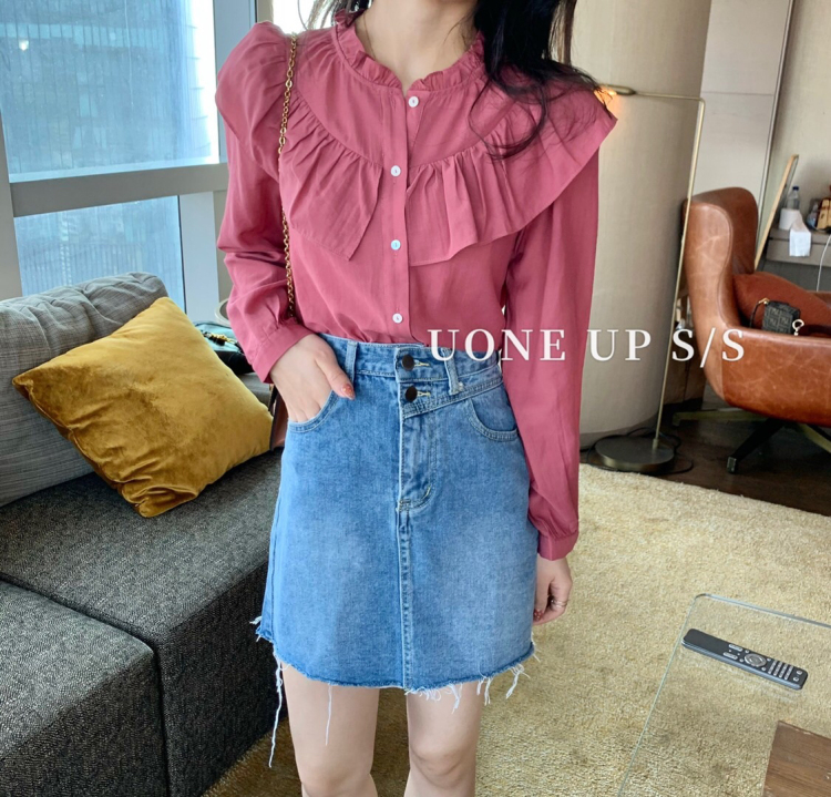 Original price 73.72! Early spring new style! [UONE] ruffled all-match age-reducing shirt 97287# LSL