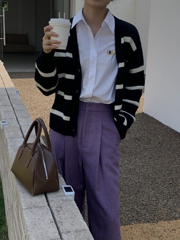 【ON LINE】Wool Loose Lazy Korean Style Single Pocket Gentle Wind Cardigan Sweater Contains 30 Wool 33509
