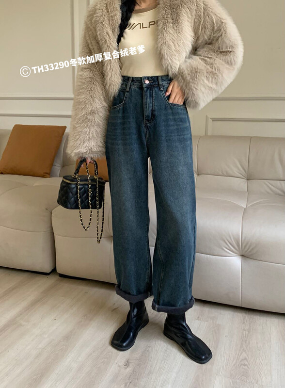 【T.H】Korean Style Composite Velvet Daddy Jeans 33290# LSW