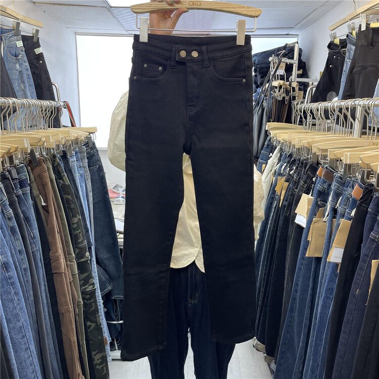 【OKD】Korean-style all-match stretch straight slim composite fleece jeans 67009-1# GY
