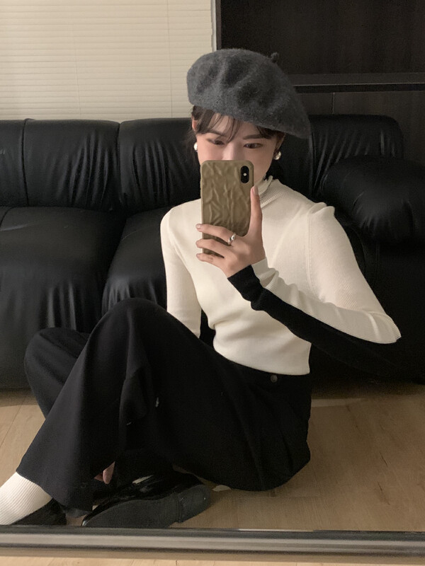 [ON LINE] Design sense of front and back with different color matching high-neck comfortable and slim wool sweater (including 6 wool) 99688# JHY
