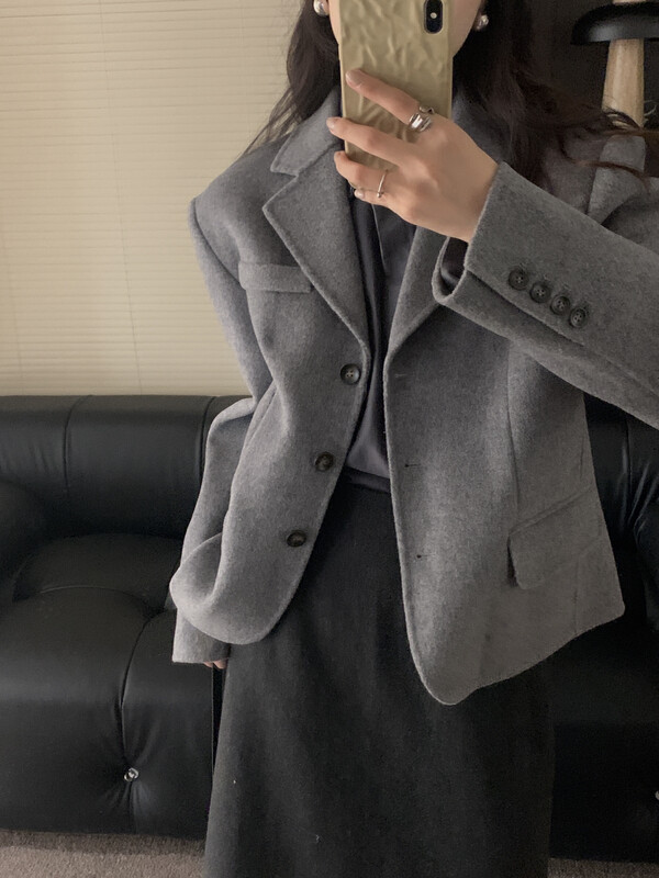 [ON LINE] Korean standard double-sided cashmere simple atmosphere lapel short jacket 100 wool 6705