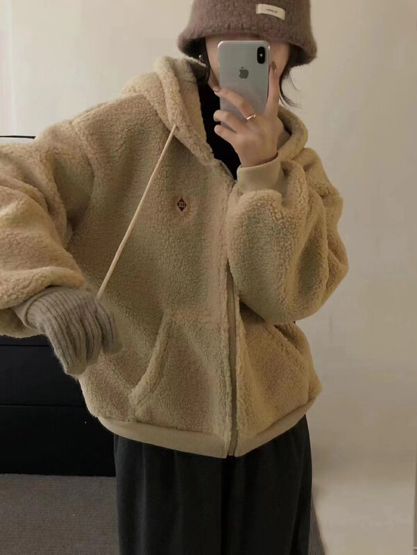 【LOVELY/SHMILY】Korean hooded lamb wool coat short coat S2557