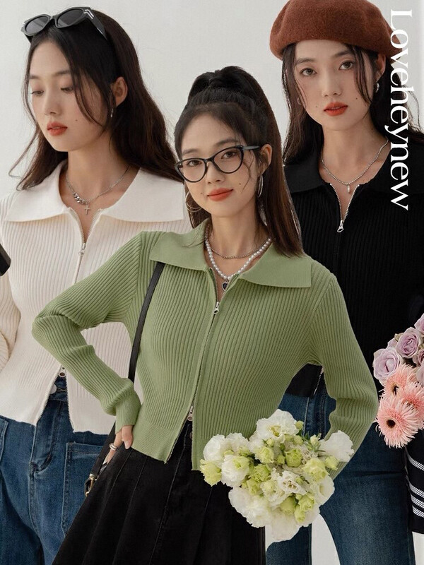 【Ouzhengsha】Double zipper solid color sweater 19533# JJ