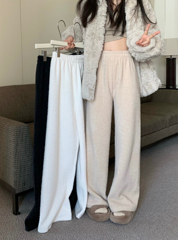 [Timely rain] Korean style ins thickened and thin loose plush fleece high waist casual pants H1759# WPL