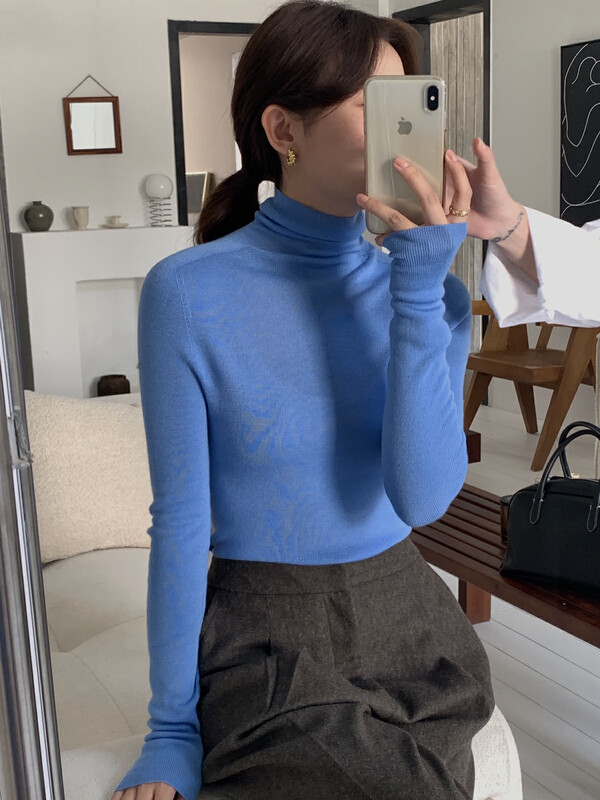 【ON LINE】High-quality fine imitation wool all-in-one machine soft and delicate skin-friendly solid color turtleneck bottoming shirt containing 100 ultra-fine wool F020