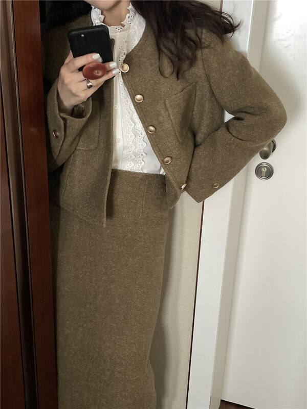 New in winter! [TN] Korean style small fragrant breasted fashion short coat (including 25% wool, only sells coat) 1309# CLS