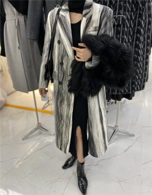 [Semi-plain] suit collar striped thickened temperament woolen coat A892# ZJY