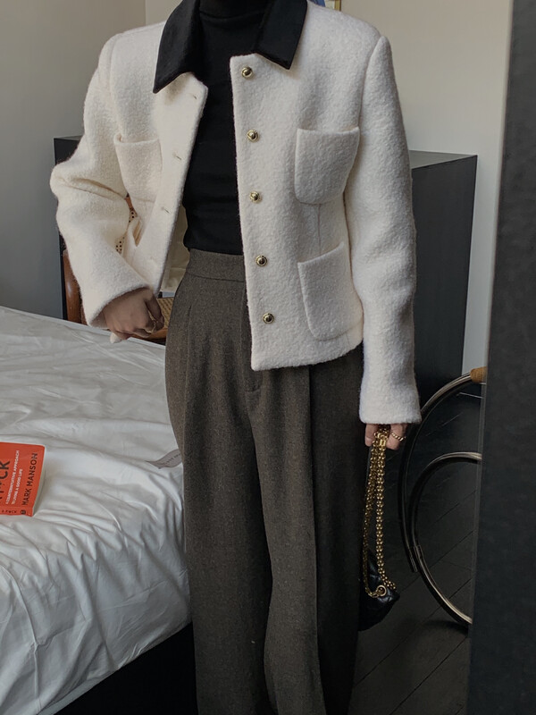 [ON LINE] Korean standard wool elegant and generous Xiaoxiang wool coat with detachable collar as a round neck 7228