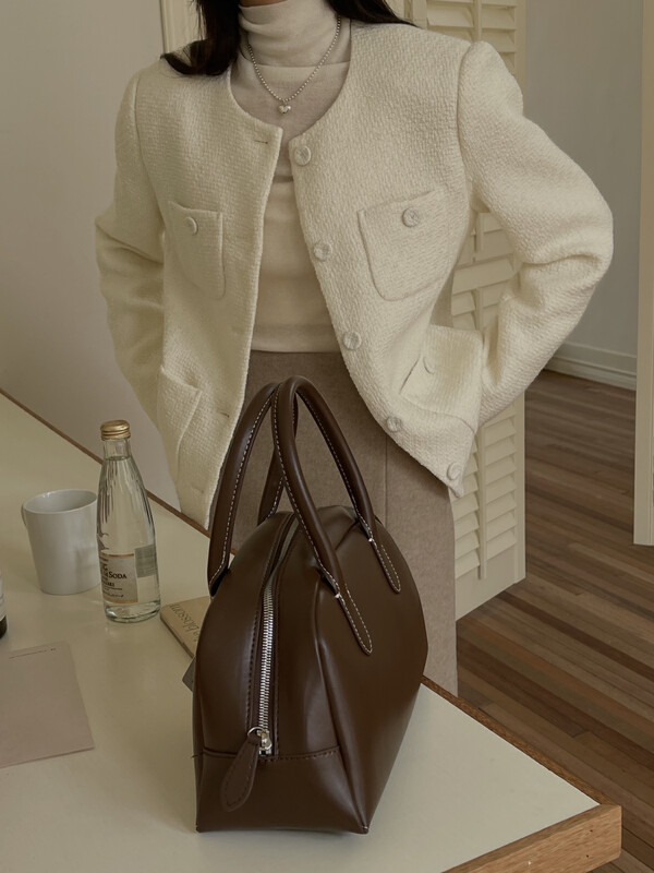[ON LINE] Korean Standard Wool Fashionable Four Pockets Atmospheric Round Collar Small Fragrant Short Jacket (Including 30 Wool) 6721# JHY