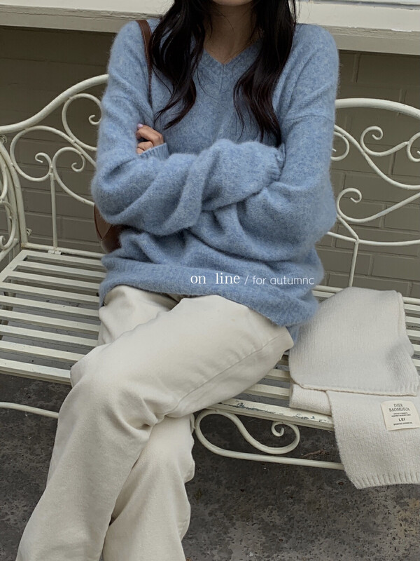 【ON LINE】Angora rabbit fur soft v-neck loose all-match sweater with 32 angora 32 wool SY-8802