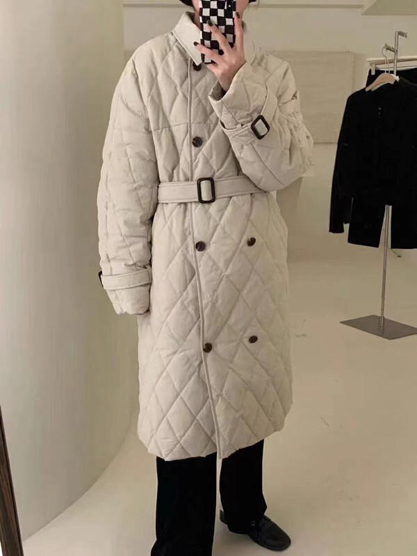 【RS】Korean style casual double-breasted diamond-shaped warm down jacket (with belt) (including 90% white duck down) YR1028-# FHX