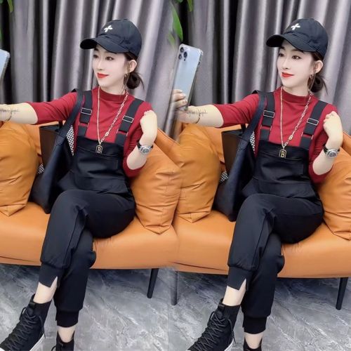  early autumn new fashion black overalls women's Korean style temperament with pockets loose and thin all-match jumpsuit trend