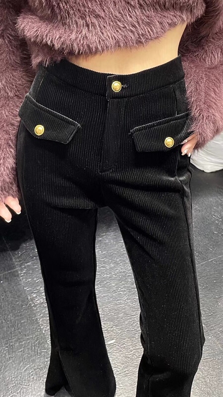 [Fan Fan] Corduroy plus velvet thickened micro-flare casual pants 10075# CL