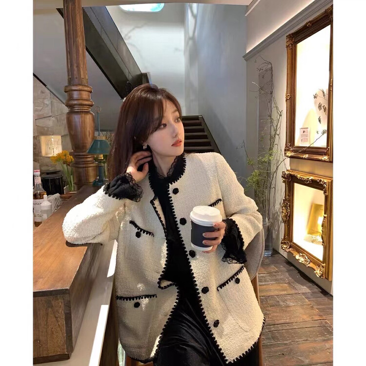 【DS】French retro small fragrance style single-breasted color-blocking short coat 28718D# JHY