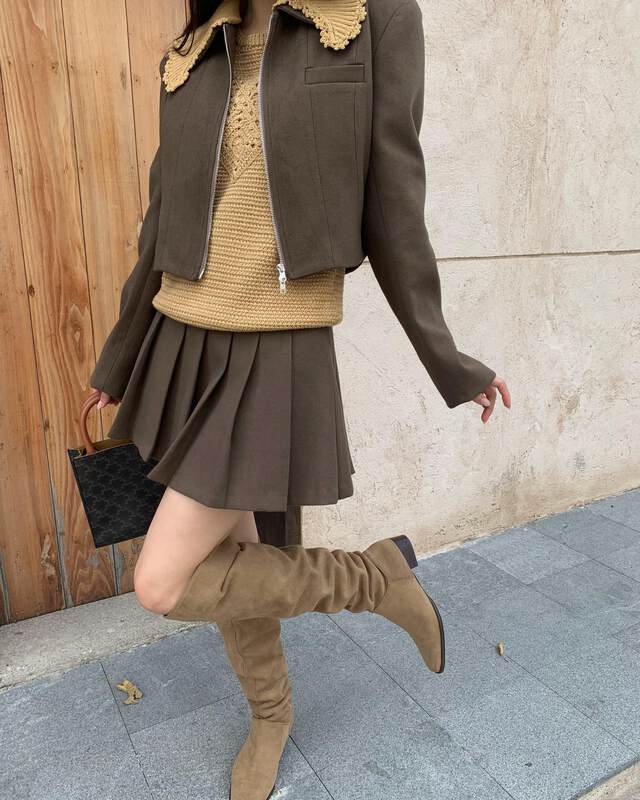 【NEIHE】A-line slim skirt college style pleated skirt skirt 88155# JHY