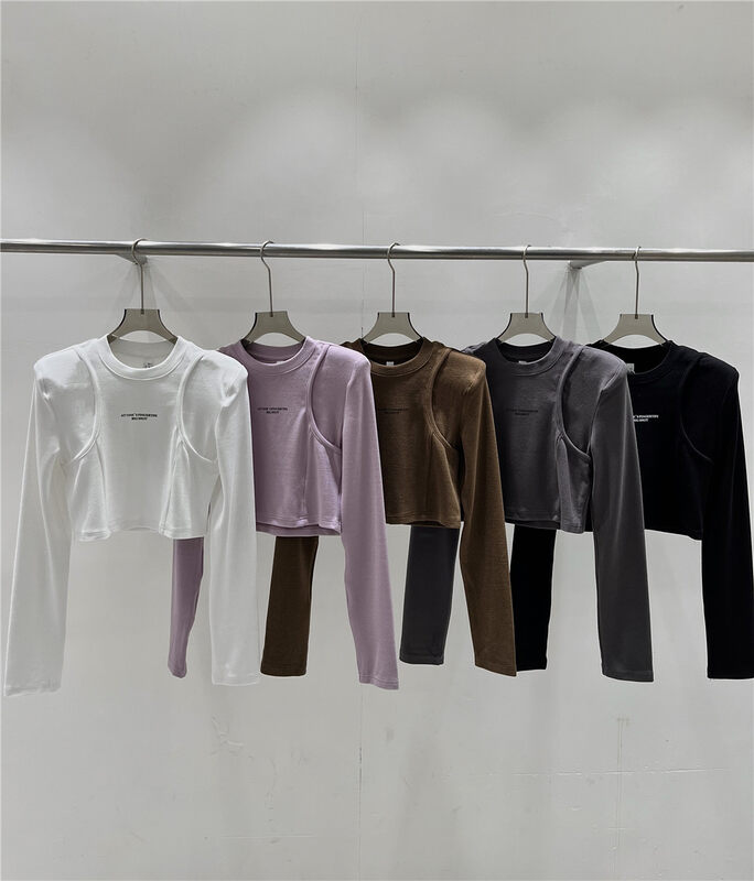 【OPEN】Letter printed fake two-piece long-sleeved T-shirt 5261# OZQ