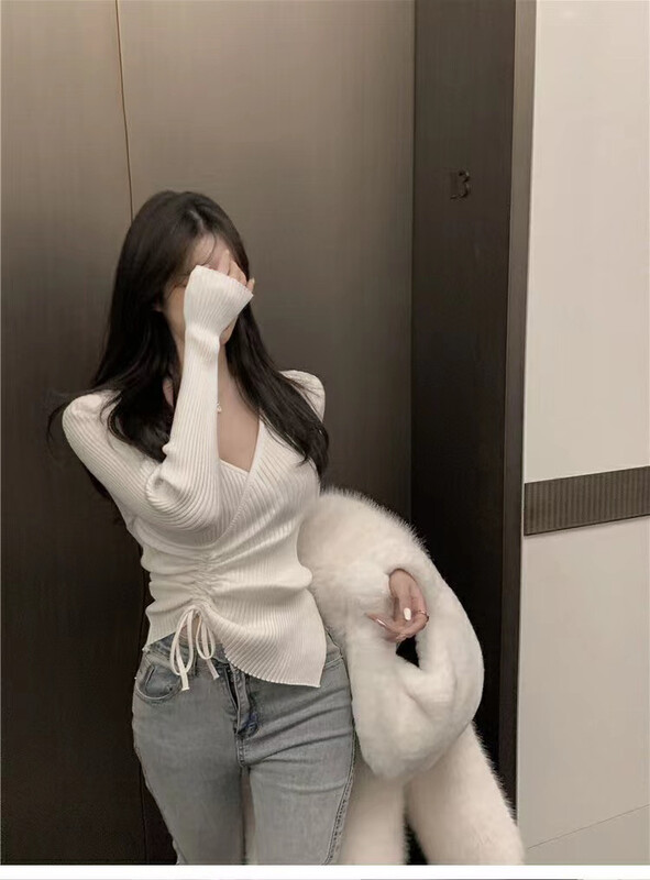 【Fan Fan】French Waist Irregular Knit Sweater 10122# CL