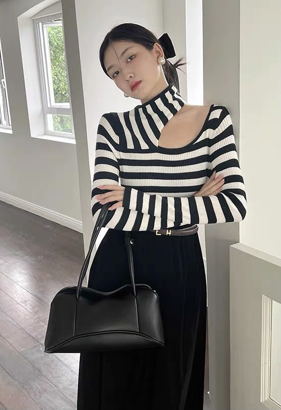 [Blue Show] Design off-the-shoulder turtleneck knitted bottoming shirt 7666# LSW