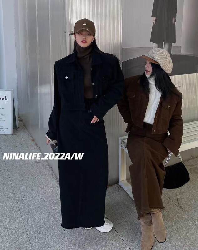 【NINA LIFE】Korean Simple Coat + High Waist Slim Skirt Suit 6396# ZXL