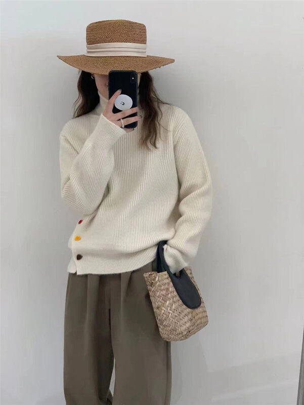 【SUSAN】Rainbow button turtleneck all-match warm sweater 82258# LSW