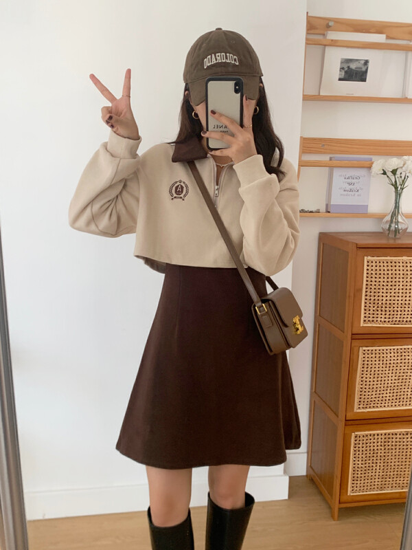 【VICTORY.2】polo collar top + Korean vest skirt suit v77# WPL