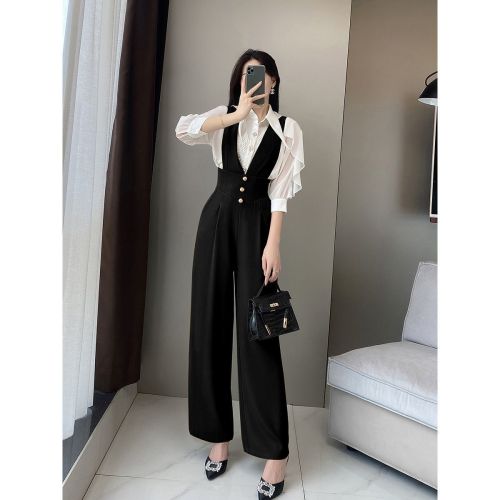 Net red overalls to reduce the age of 2022 autumn new high-end foreign style, thin high waist black wide leg jumpsuit women