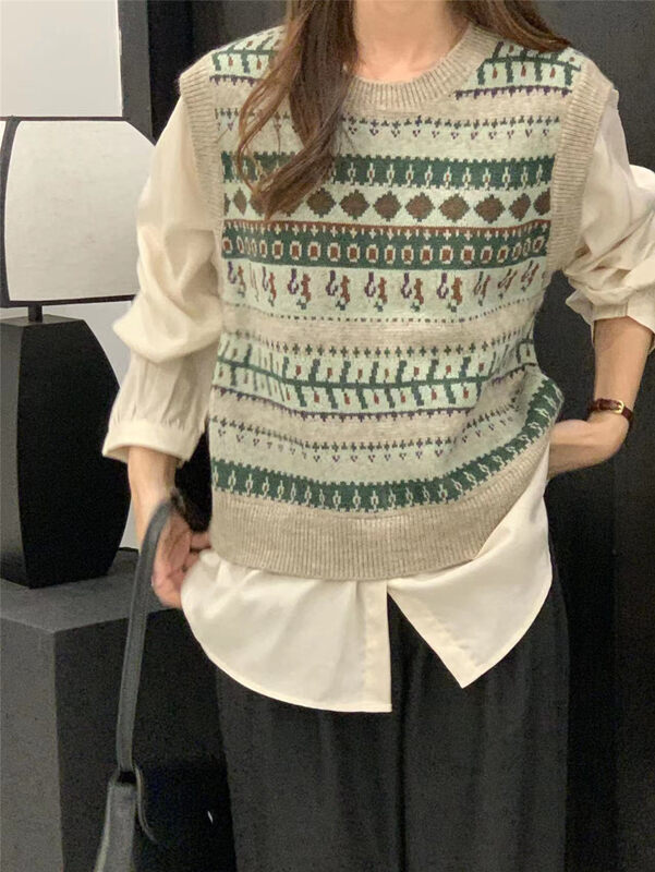 New in autumn! [SUSAN] Korean knitted vest fake two-piece shirt 81291# LSW