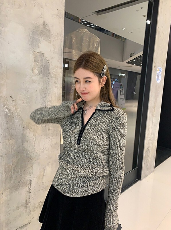[Yi Kaoru] zipper lapel long-sleeved bottoming sweater 0529# HYY