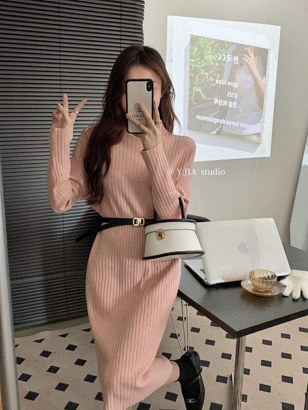 【Y.JIA Ijia】Korean version of casual slimming all-match semi-high neck dress 879