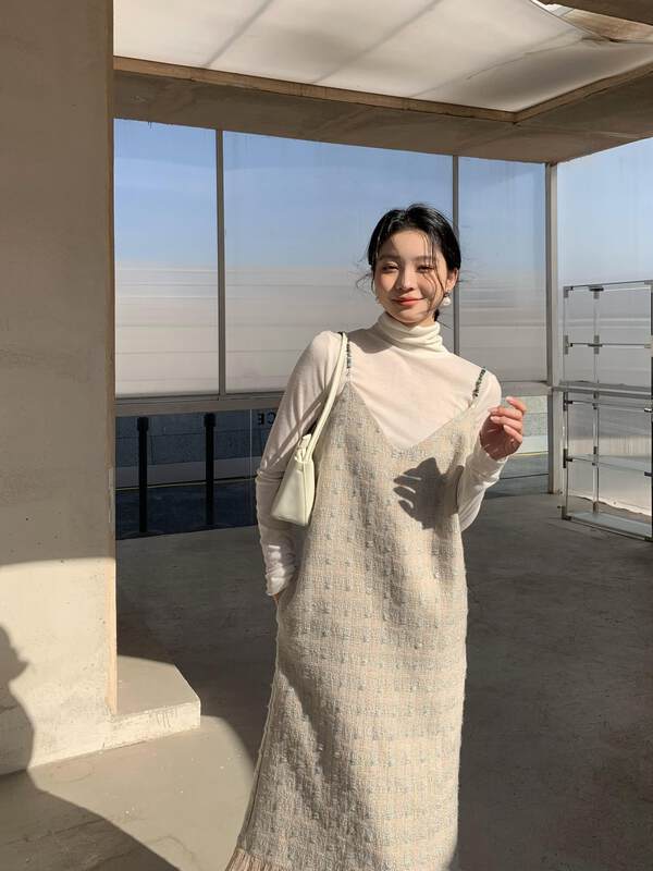 【NEIHE】V-neck plaid sling fringed temperament dress 88159# JHY
