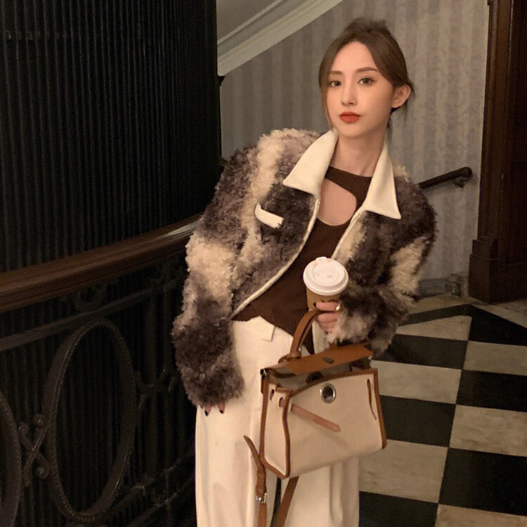 【L.L STUDIO】 Korean Gentle Lazy Style Thickened Faux Wool Short Jacket 78441# PCZ