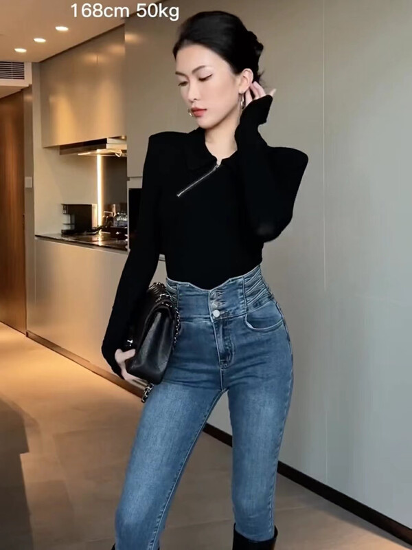 [Fan Fan] Hot Girl POLO Collar Design Side Zipper Knit Sweater 10090# CL