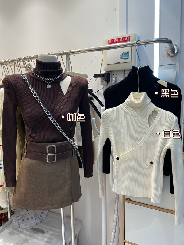 【JULIA】High Neck Irregular Hollow Knit Sweater YS2-2102# PCZ