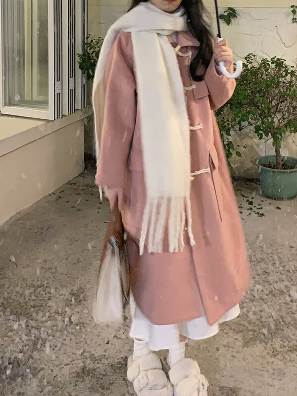 【L.L STUDIO】Pink horn button quilted woolen coat 78303# PCZ