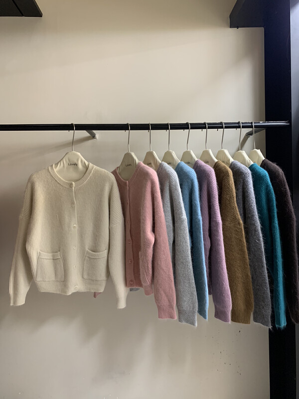 [LOVELY/SHMILY] Korean double-pocket single-breasted rabbit hair knitted sweater knitted cardigan M0931