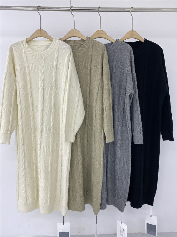 [Semi-plain] round neck casual sweater long dress C8968# ZJY