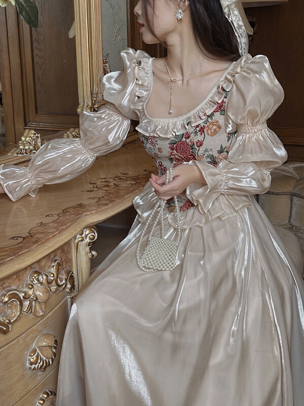 【L.L STUDIO】Temperament French Puff Sleeve Dress 78478# PCZ