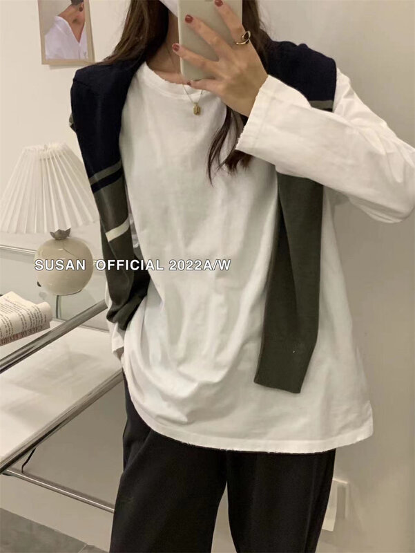 【SUSAN】Loose Round Neck Solid Color Long Sleeve T-Shirt (Without Shawl) F215# LSW