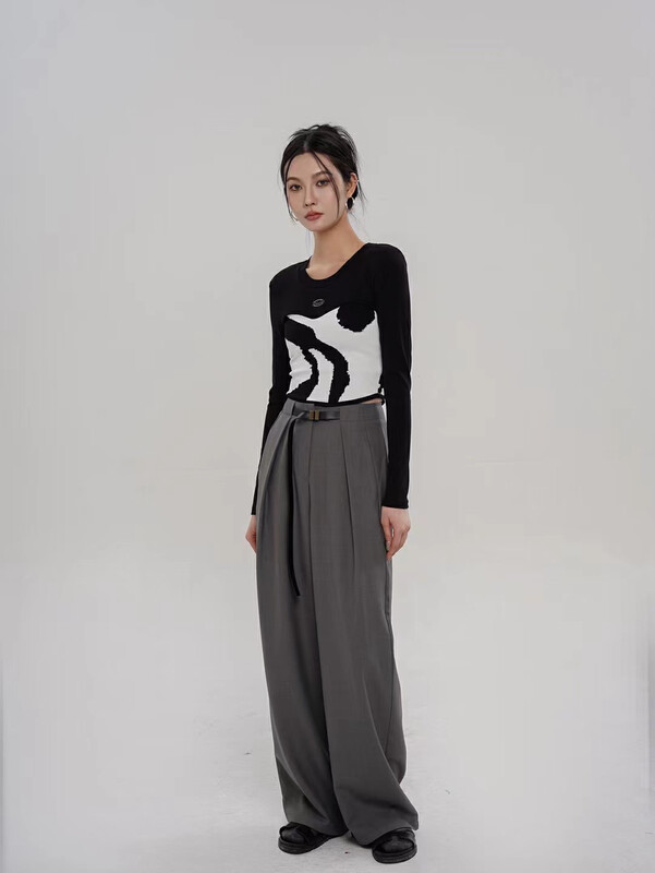 New in autumn!【DS】High waist loose straight trousers (with belt) 29141D# JHY