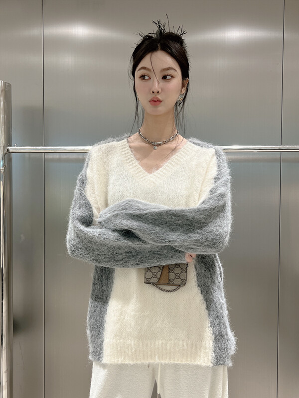 【DS】Korean Style Loose Colorblock Casual Knit Sweater M-6472D# JHY