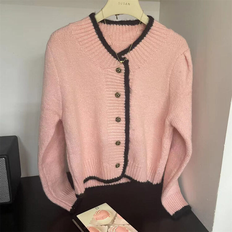 【SUSAN】Contrast color round neck single-breasted knitted cardigan 82697# LSW