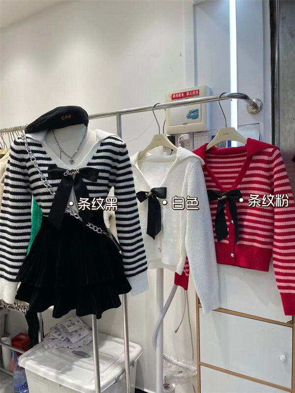 【JULIA】Korean striped all-match warm sweater (with bow) YS2-2109# PCZ